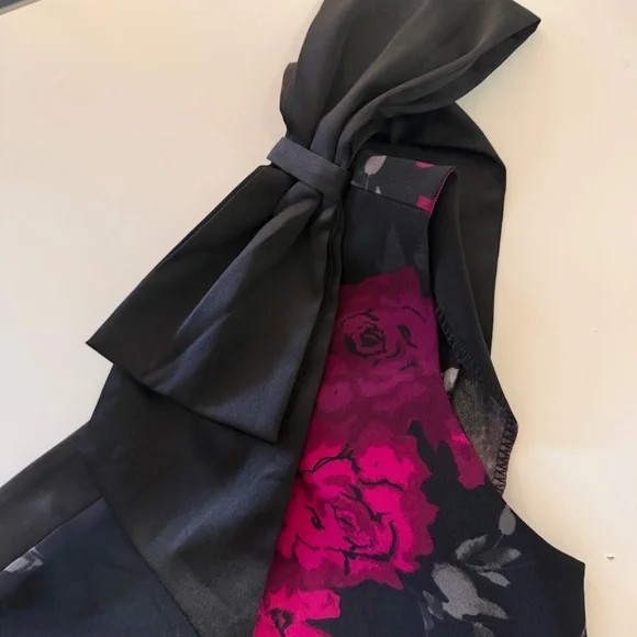 Jacob Black Spring Dress Feminine Elegance One Shoulder Pink Rose Print Asymmet - Picture 3 of 8